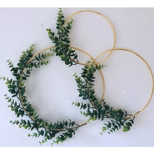 DIY Home Natural Rattan Wreath Bamboo Iron Metal Wreath Hoop Craft Easter Decoration for Home Wedding Hanging Garland Door Decor