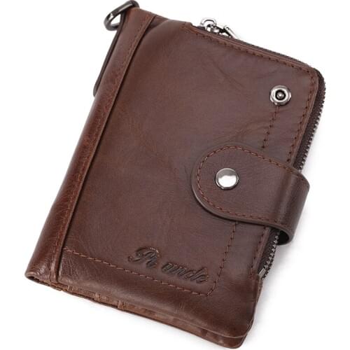 Men Credit/ID Cards Holder Short Purse Anti-thief Money Clutch Bag Mini Zipper Causal Male Coin Pocket Genuine Leather Wallet