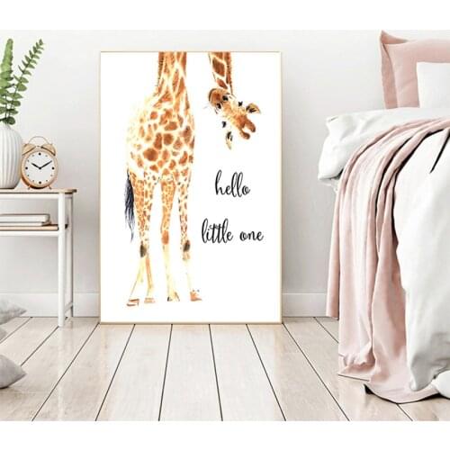 Poster Wall Picture Baby Girl Boy Gift Kids Room Decor Giraffe Print Hello Little One Nursery Wall Art Canvas Painting Nordic