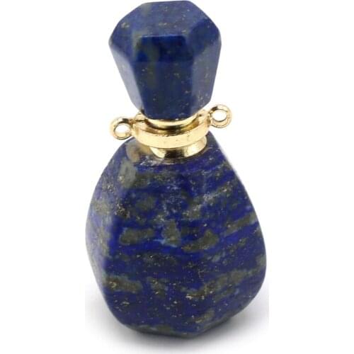 Natural Gems Lapis Lazuli Stone Essential Oil Diffuser Perfume Bottle Pendant for Necklace Jewelry Making Women Gift 16x33mm