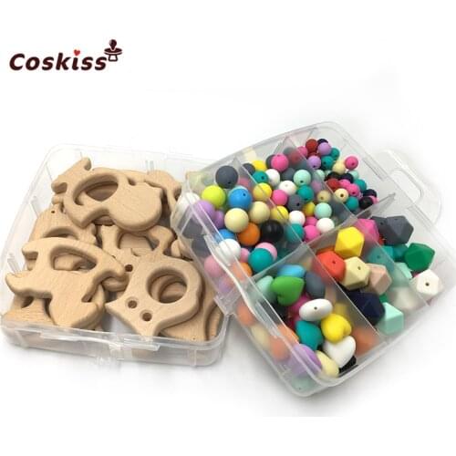 Organic Handmade Natural Beech Wooden Animal Mixed Color Heart-Shaped Silicone Geometry Hexagon Silicone Beads Baby Teether Toys