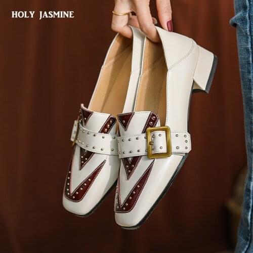 Genuine Cow Leather Loafers for Women Shoes Soft Penny Shoes for Square Toe Oxford Shoes Womens Handmade High Heels Women Shoes