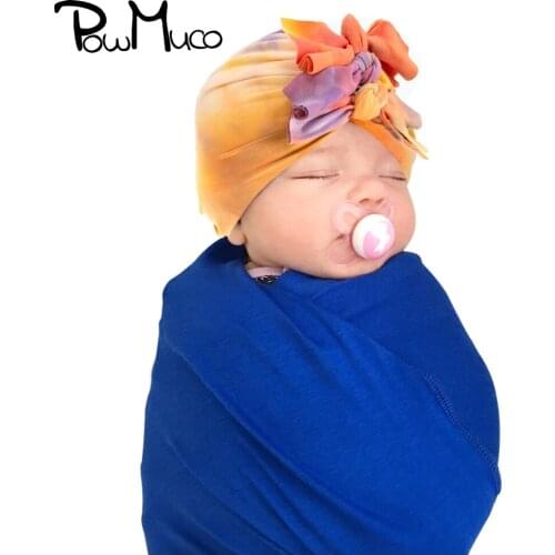 Powmuco Soft Comfortable Knotted Infant Indian Hats Fashion Tie-dyed Bowknot Baby Girls Turban Cap Kids Accessories Holiday Gift