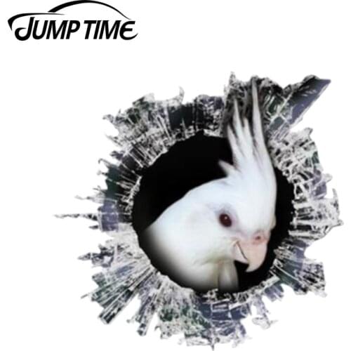 Jump Time 13cm x 12.2cm 3D Albino Cockatiel Window Decal Glass Slag Decal Reflective Stickers Waterproof Car Styling Bird Decals