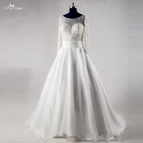 RSW981 Organza Skirt Long Sleeve Crystal Wedding Dress