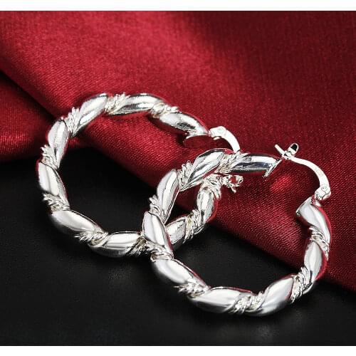 New18K rose gold 4cm Rope Round hoop earrings 925 Sterling Silver Fashion Jewelry Wedding party Pretty Holiday gifts