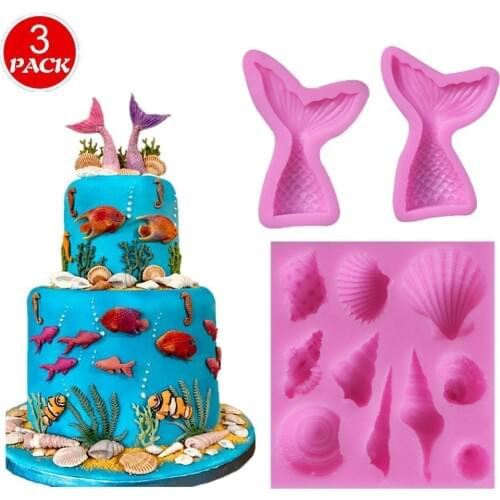 3pcs/pack Marine Theme Fondant Silicone Mold DIY Handmade Baking Tools Candy Sugar Craft Cupcake Decoration Polymer Clay Mold