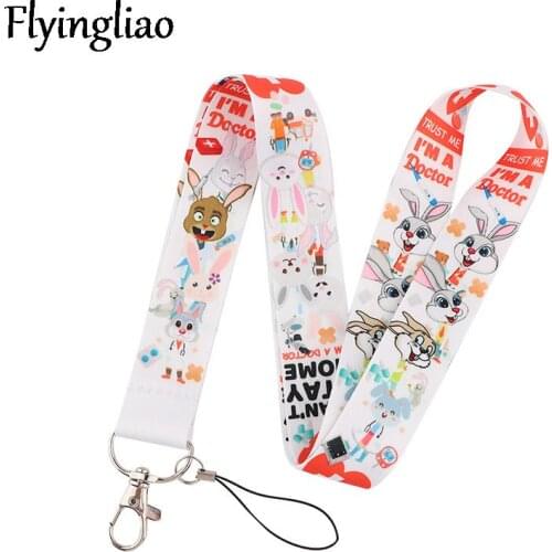 Lovely Rabbit Doctor Lanyard Keys Phone Holder Funny Neck Strap With Keyring ID Card DIY Animal webbings ribbons Hang Rope