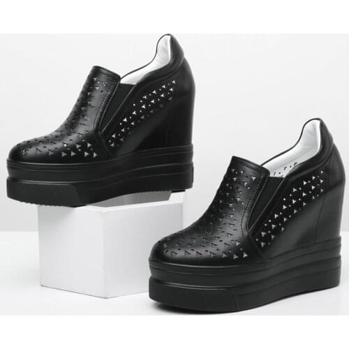 Fashion Sneakers Women Genuine Leather Wedges High Heel Roman Gladiator Sandals Female Summer Breathable Platform Pumps Shoes