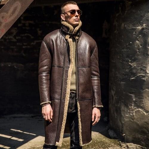 New Long-style Original Ecological Fur-in-one Leather Jacket for Winter 2019 Mens Genuine Leather Windbreaker Jacket Thickened