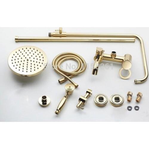 Vidric Shower Faucets Luxury Gold Brass Bathroom Shower Mixer Faucet Set Rain Shower Head Round Wall Bathtub Faucet Handheld