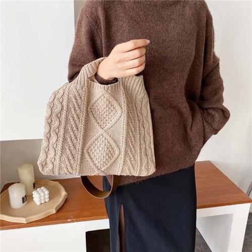 Vintage Knitted Shoulder Bag Criss Cross Female Strap Crossbody Bag Teenager Korean Fashion Retro Woolen Handbag