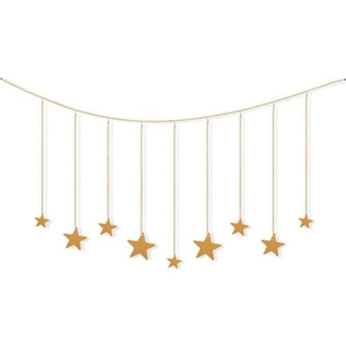Hanging Photo Display Wooden Stars Garland With Metal Chains Picture Frame Collage With Wood Clips Wall Art Decoration