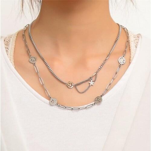 High Quality Necklace Simple Necklaces Smiley Women Necklace Ladies Pendant Girls Jewelry Silver Color Hip Hop Stainless Collare