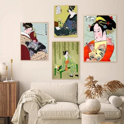 Japanese Anime Illustration Art Poster Japanese Geisha Portrayal Retro Frameless Art Poster Print Printing Home Decor