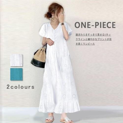 2021 New Temperament V-neck Single-breasted Slim Long Dress For Women Korea Fashion White Hollow Sleeve Short Maxi Dresses