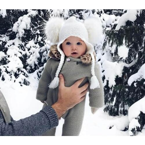 6 months-3 years Baby Winter Earmuffs Warm Winter Hat Knitted Pompom Plush Cotton Baby Warm Hat Cute Girls Boys Winter Hat