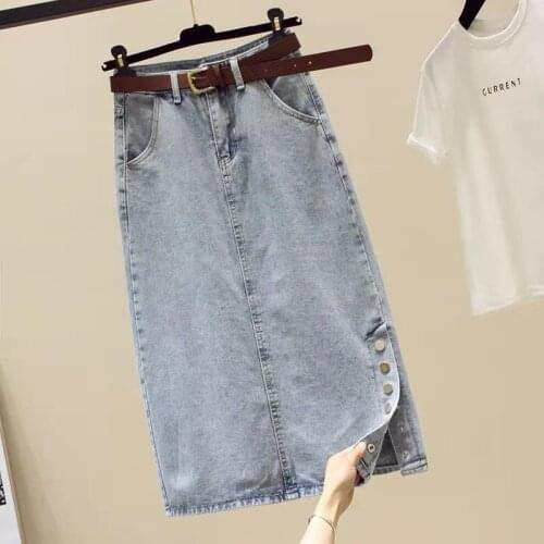 2021 Women Spring Elegant Package Hip Falda Lady Plus Size Elastic High Wasit Denim Skirt Female A-Line Loose Casual Skirt K276