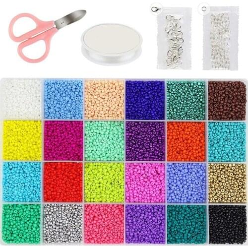 24000 Pcs Glass Seed Beads 2MM Small Beads For Jewelry Making,24 Colors Hole 0.6Mm Bracelets DIY Crafts Beading Kits