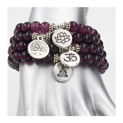 8mm yf432 elastic adjusted Charm nature stone Lotus life tree Buddha head Chakra Reiki agate Onyx Bracelet