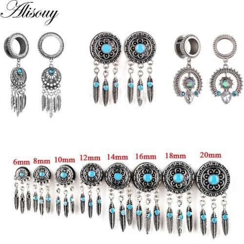 Alisouy 3 Style plugs 2 PCS Stainless Steel Pendant Ear Plugs Tunnels Ear Piercing Screw Expansion Ear Stretched Tunnels Jewelry