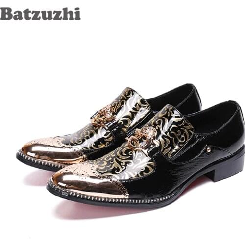 Batzuzhi Italian Type Men Shoes Metal Tip Toe Black Formal Shoes Men Business Leather Dress Shoes Party zapatos de hombre, US12