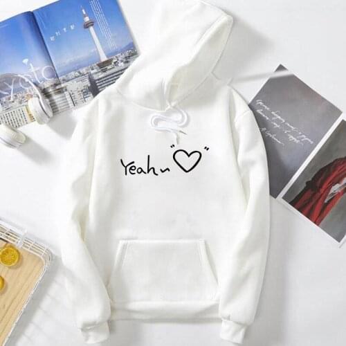 White Autumn Winter Fashion Yeah Love Print Casual Hoodie Harajuku Aesthetic Tops Hoodies Women Sudaderas Cute Pullover Female