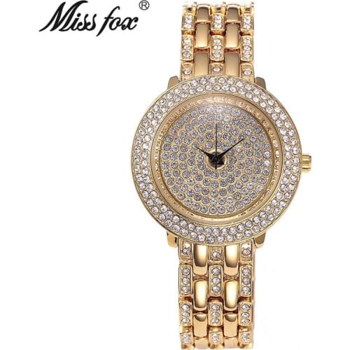 Miss Fox Brand Top luxury fashion Watch Women Water Resistant Gold Watch Quartz Diamond Timepiece Women clock best gift