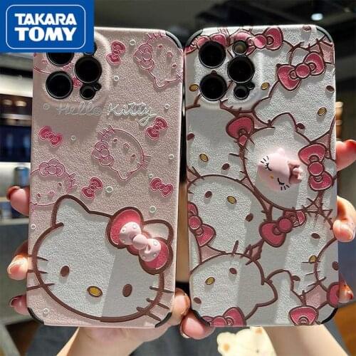 TAKARA TOMY HelloKitty Silicone Embossed Phone Case for IPhone7/8P/X/XR/XS/XSMAX/11/12Pro/12min Phone Couple Case Cover