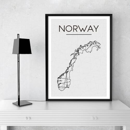 Black White Abstract Geometric Norway Map Prints Wall Art Painting Canvas Poster Nordic Decorative Picture Norway Home Decor