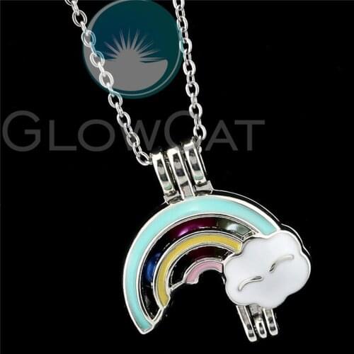 Colors Rainbow Beads Cage Pendant Perfume Diffuser Pearl Cage Enamel Locket Necklace R-K1205