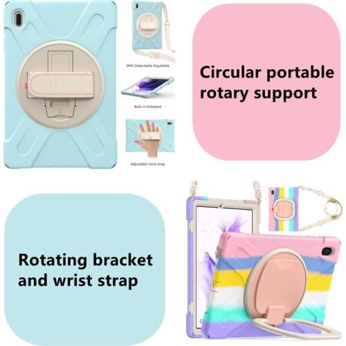 Kids Portable Rotating Stand Case For Samsung Galaxy Tab S7 FE S7FE 5G 12.4" 2021 T736B/N SM T730 T735 Anti fall Cover +Strap