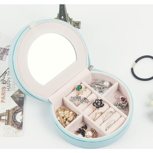 Travel Mini Jewelry Organizer Case Round Storage Bag Holder For Necklace Earrings And Ring With Mirror Storage Bags