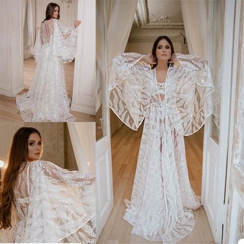 Elegant Custom Made Sleep Dresses Lace Floor Length Applique Gown Wedding Long Sleeve Prom Party Photoshoot Nightgowns