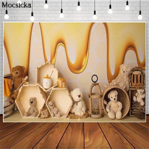 Bee Day Honey Photoshoot Backdrops Kids 1st Birthday Cake Smash Photographic Studio Photo Backgrounds Toy Bear Decor Photo Props