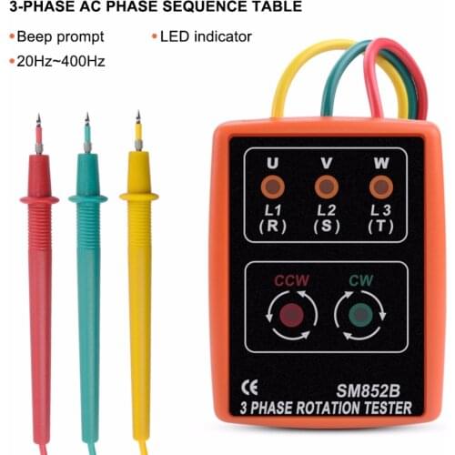 Yieryi SM852B Phase sequence tester Indicator 3 Phase Rotation Tester Digital Phase Indicator Detector LED Meter 60V~600VAC