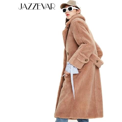 JAZZEVAR 2020 Winter new arrival fur coat women outerwear loose clothing fashion style teddy bear long warm coat women K9062