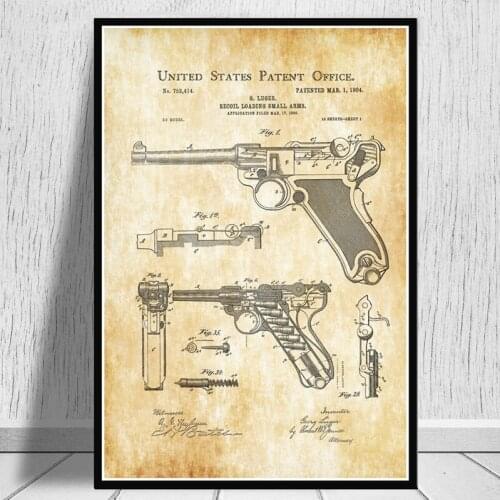 Paintings Wall Art Luger Pistol Canvas Modular Blueprint Gun Picture HD Nordic Print Posters Frame For Living Room Home Decor