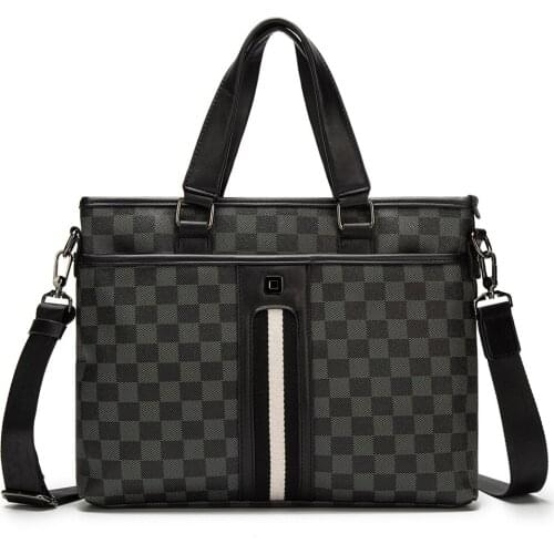 KM6007 Spring 2021 Mens New Business Trend Plaid Single Shoulder Messenger Document Bag French Charm Mens Simple Document bag