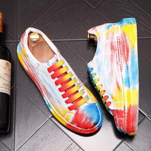 Korean style men luxury fashion party nightclub dress platform shoes colorful lace-up genuine leather shoe personality sneakers