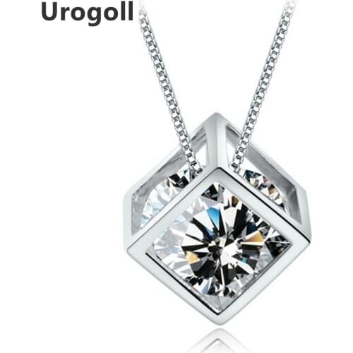 Fashion 925 Sterling Silver Jewelry For Women Geometric Cubic Zirconia Charm Necklace&Pendant Mothers Necklaces