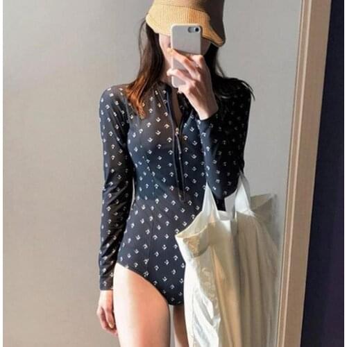 Fashion Women Slim Sun Block Long Sleeve Monokini Swimsuit for Beach Hot Spring