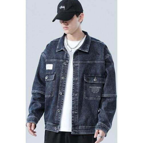 2021 New products in Fall mens blue denim jacket Fashion casual high quality loose denim jacket men Large size 4XL 5XL