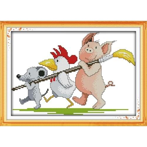 Three good friends(1) cross stitch kit 14ct 11ct count print canvas stitches embroidery DIY handmade needlework plus