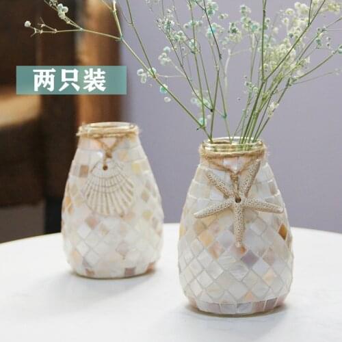 Pack of 2 Tabletop Vase mother of pearl mosaic tile flower vase shell mosaic handmade living room contemporary lines