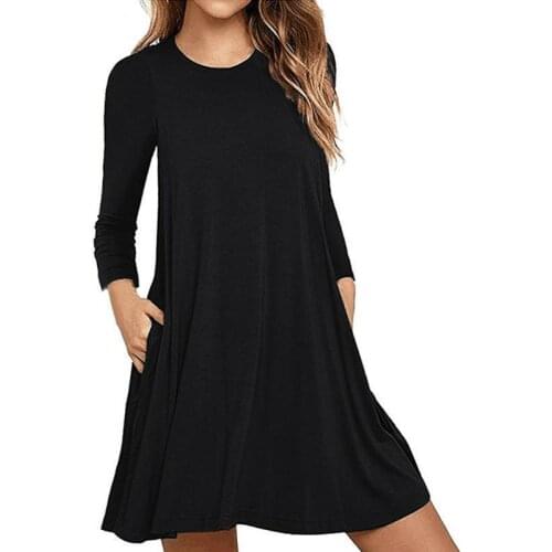 New Long Sleeve Sweatshirt Travel Dress for Spring Loose Nightdress with Pocket Ruffle Hem Bottom Straight Dresses Solid