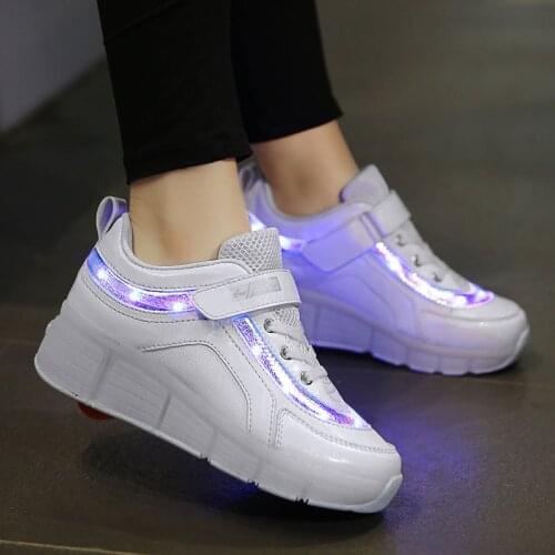 PU Leather Children Wheels Shoes Women Flash Roller Skates With Two-Wheels Waterproof Design Shoe With Wheels Casual Fashion