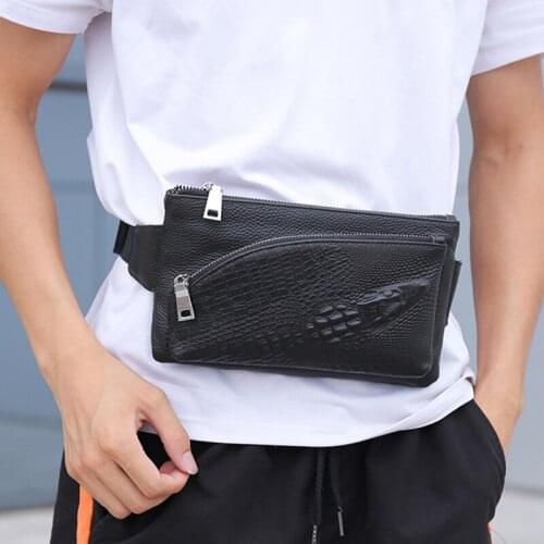 2021 New Waist Bag Male Fanny Pack Genuine Leather Fashion Luxury Designer Summer Trendy Belt Pouch Bags Crocodile Pattern