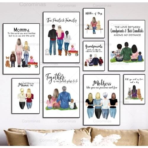 Romantic Love Affection Parents Snuggle Family Wall Art Canvas Painting Nordic Posters and Prints Wall Pictures Kids Room Decor