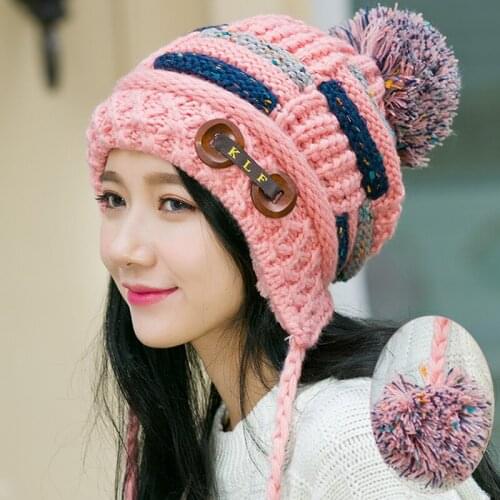 Wool Hats Woman Winter All-match Tide Season Sweet Lovely Thickening Keep Warm Earmuffs Knitting Hat
